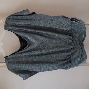 EXPRESS ~ Silver Metallic ~ Short Sleeve ~ Ruched Banded Bottom ~ Blouse